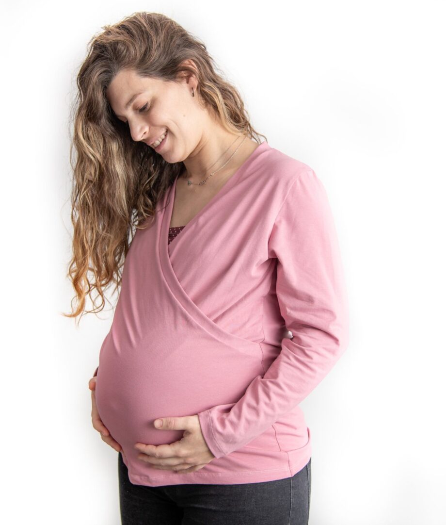 Camiseta lactancia y embarazo rosa – Manga larga
